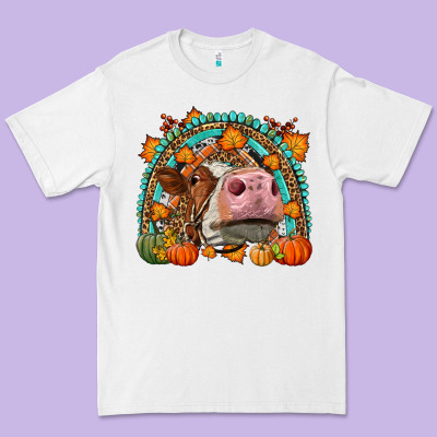 Fall Cow Rainbow Premium Tee Designed By Lillyallendesigns