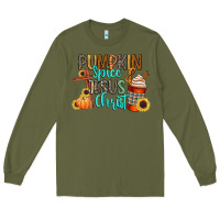 Army Green pumpkin spice and jesus christ Long Sleeve Tee - CowGirlArtShop