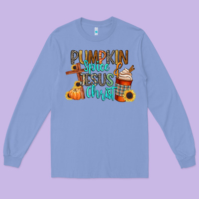 Pumpkin Spice And Jesus Christ Long Sleeve Tee Designed By Cowgirlartshop