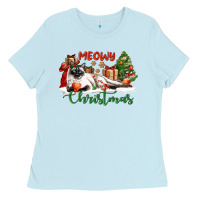 Baby Blue siamese cat meowy christmas Ladies Tee - LillyAllenDesigns