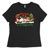 Black siamese cat meowy christmas Ladies Tee - LillyAllenDesigns