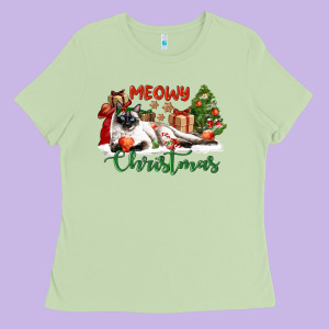 Siamese Cat Meowy Christmas Ladies Tee Designed By Lillyallendesigns