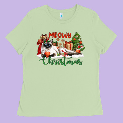 Siamese Cat Meowy Christmas Ladies Tee Designed By Lillyallendesigns