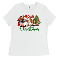 White siamese cat meowy christmas Ladies Tee - LillyAllenDesigns