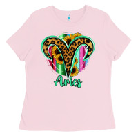 Bubblegum Pink Aries Zodiac Sign Sunflower Leopard Serape Ladies Tee - RanaPortraitStore