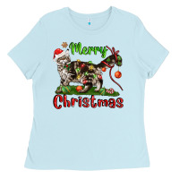 Baby Blue maine coon cat merry christmas Ladies Tee - LillyAllenDesigns