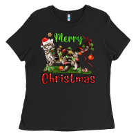 Black maine coon cat merry christmas Ladies Tee - LillyAllenDesigns