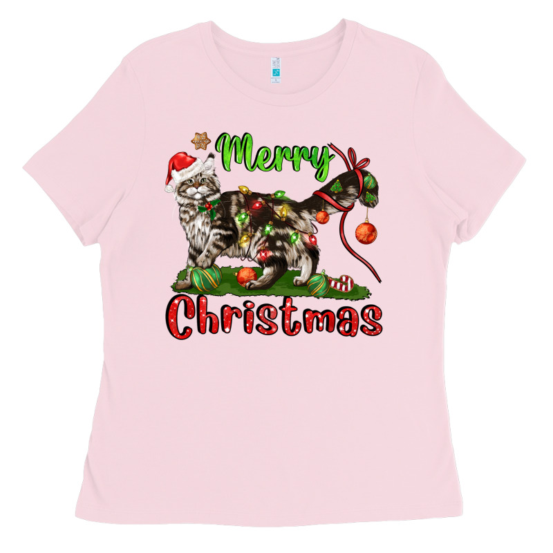 Maine Coon Cat Merry Christmas Ladies Tee by LillyAllenDesigns | Teevron