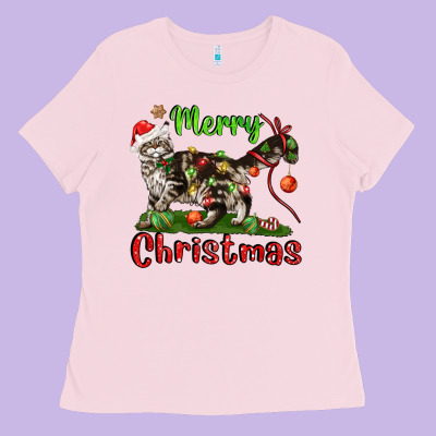Maine Coon Cat Merry Christmas Ladies Tee Designed By Lillyallendesigns