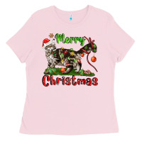 Bubblegum Pink maine coon cat merry christmas Ladies Tee - LillyAllenDesigns
