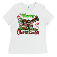 White maine coon cat merry christmas Ladies Tee - LillyAllenDesigns