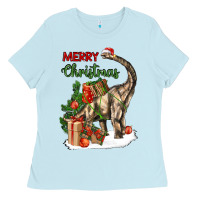 Baby Blue merry christmas brachiosaurus Ladies Tee - LillyAllenDesigns