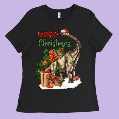Merry Christmas Brachiosaurus Ladies Tee Designed By Lillyallendesigns