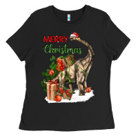Black merry christmas brachiosaurus Ladies Tee - LillyAllenDesigns
