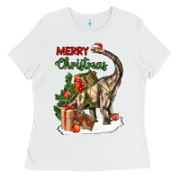 White merry christmas brachiosaurus Ladies Tee - LillyAllenDesigns