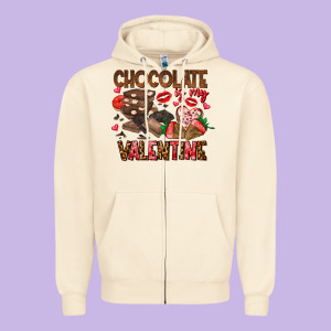 Chcolate Is My Valentine Zipper Hoodie Designed By Cowhidedigitalart