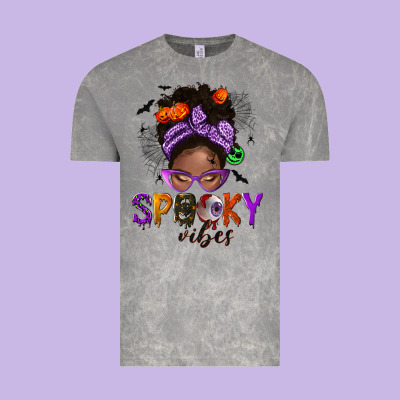 Spooky Vibes Afro Messy Bun Vintage Tee Designed By Nancycooperartshop
