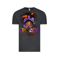 Vintage Black Spooky vibes afro messy bun Vintage Tee - NancyCooperArtShop