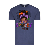 Vintage Denim Spooky vibes afro messy bun Vintage Tee - NancyCooperArtShop