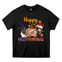 Black Happy Hallothanksmas Farm Animal Heavy Core Tee - BundleAndBundleShop
