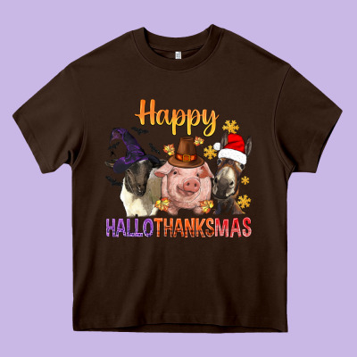 Happy Hallothanksmas Farm Animal Heavy Core Tee Designed By Bundleandbundleshop