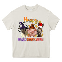 Cream Happy Hallothanksmas Farm Animal Heavy Core Tee - BundleAndBundleShop