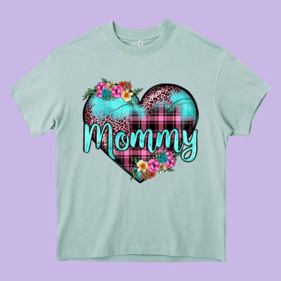 Mommy Leopard Turquoise Heart Heavy Core Tee Designed By Jahusdesignshop