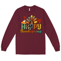 Burgundy happy thanksgiving Long Sleeve Tee - CowGirlArtShop