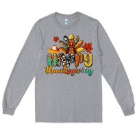 Heather Grey happy thanksgiving Long Sleeve Tee - CowGirlArtShop