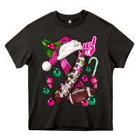 Asphalt Pink Christmas Breast Cancer Ribbon Football Heavy Core Tee - BundleAndBundleShop