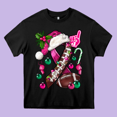 Pink Christmas Breast Cancer Ribbon Football Heavy Core Tee Designed By Bundleandbundleshop