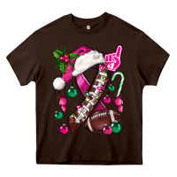 Chocolate Brown Pink Christmas Breast Cancer Ribbon Football Heavy Core Tee - BundleAndBundleShop