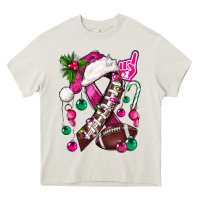 Cream Pink Christmas Breast Cancer Ribbon Football Heavy Core Tee - BundleAndBundleShop