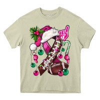 Mossy Pink Christmas Breast Cancer Ribbon Football Heavy Core Tee - BundleAndBundleShop