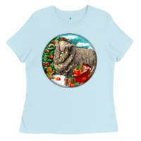 Baby Blue christmas merino wool sheep Ladies Tee - LillyAllenDesigns