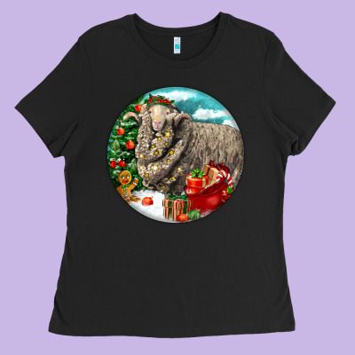 Christmas Merino Wool Sheep Ladies Tee Designed By Lillyallendesigns