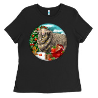 Black christmas merino wool sheep Ladies Tee - LillyAllenDesigns