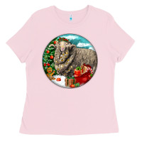 Bubblegum Pink christmas merino wool sheep Ladies Tee - LillyAllenDesigns