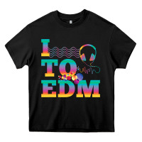 Black i listen to edm rainbow letters dj music gift Heavy Core Tee - lanVoArt