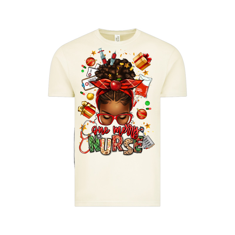 One Merry Nurse Afro Messy Bun Vintage Tee by texasbilliewilder | Teevron