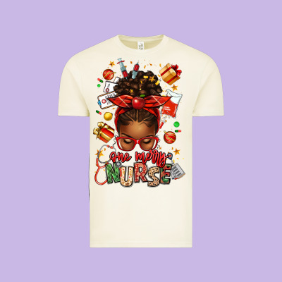 One Merry Nurse Afro Messy Bun Vintage Tee Designed By Texasbilliewilder