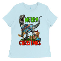 Baby Blue merry christmas velociraptor Ladies Tee - LillyAllenDesigns