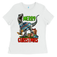 White merry christmas velociraptor Ladies Tee - LillyAllenDesigns
