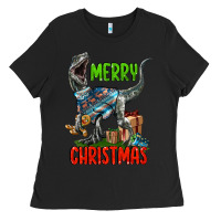 Black merry christmas velociraptor Ladies Tee - LillyAllenDesigns