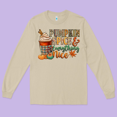 Pumpkin Spice And Everything Nice Long Sleeve Tee Designed By Cowgirlartshop