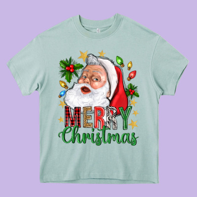 Merry Christmas With Santa Heavy Core Tee Designed By Bundleandbundleshop