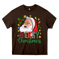 Chocolate Brown Merry Christmas With Santa Heavy Core Tee - BundleAndBundleShop