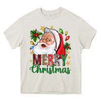 Cream Merry Christmas With Santa Heavy Core Tee - BundleAndBundleShop
