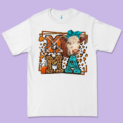 Western Fall Cow Mama Premium Tee Designed By Lillyallendesigns