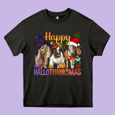 Happy Hallothanksmas Goats Heavy Core Tee Designed By Bundleandbundleshop